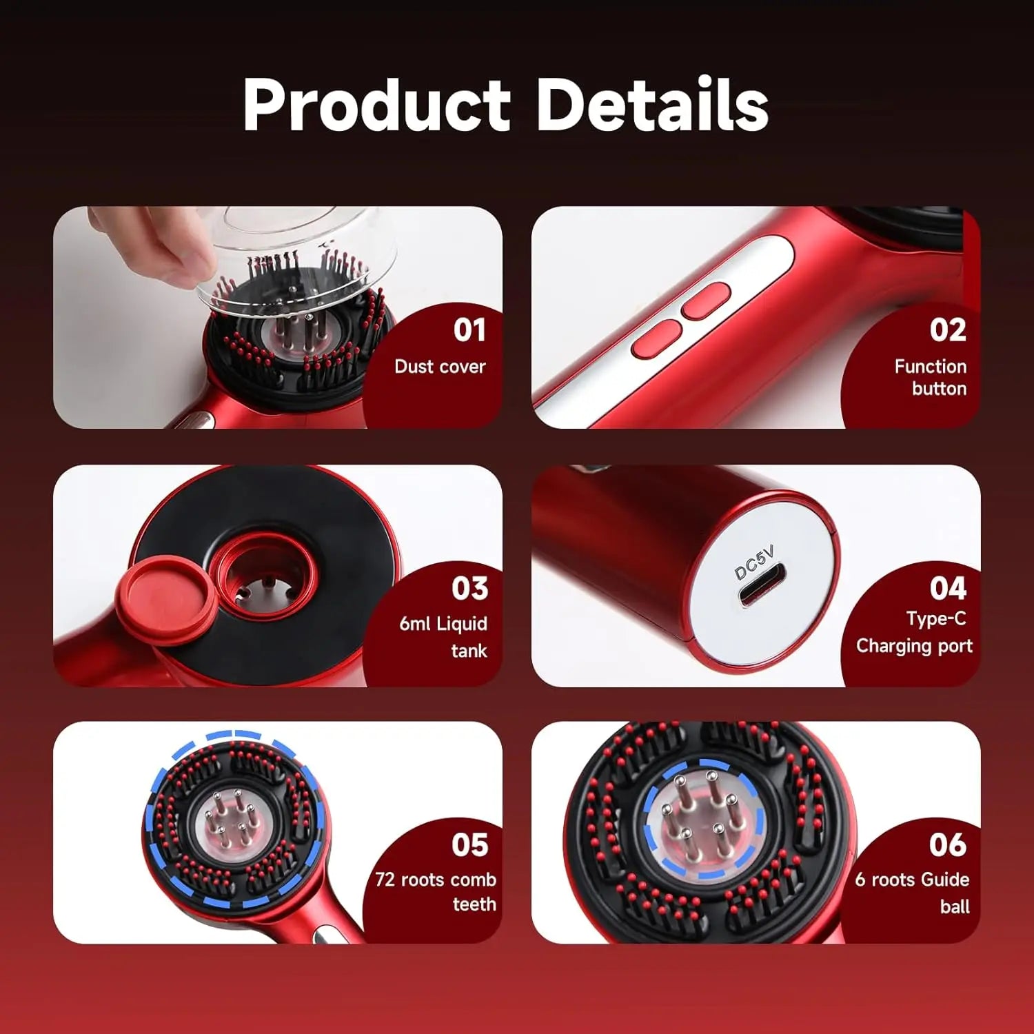 3-in-1 Electric Scalp Massage Comb, Hair Oil Applicator, Five-Level Head Scratching, Soothing and Relaxing to Prevent Hair Loss,