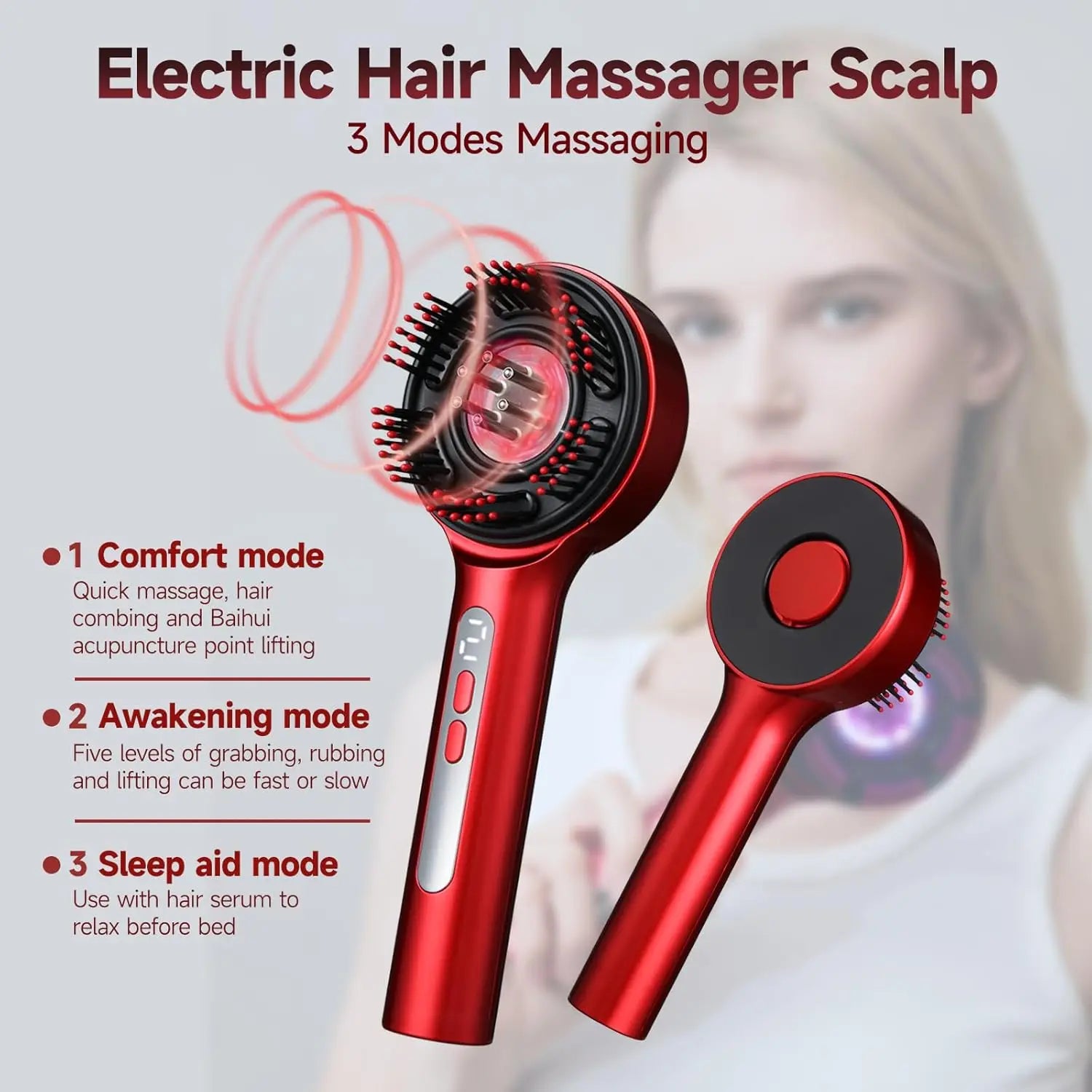 3-in-1 Electric Scalp Massage Comb, Hair Oil Applicator, Five-Level Head Scratching, Soothing and Relaxing to Prevent Hair Loss,